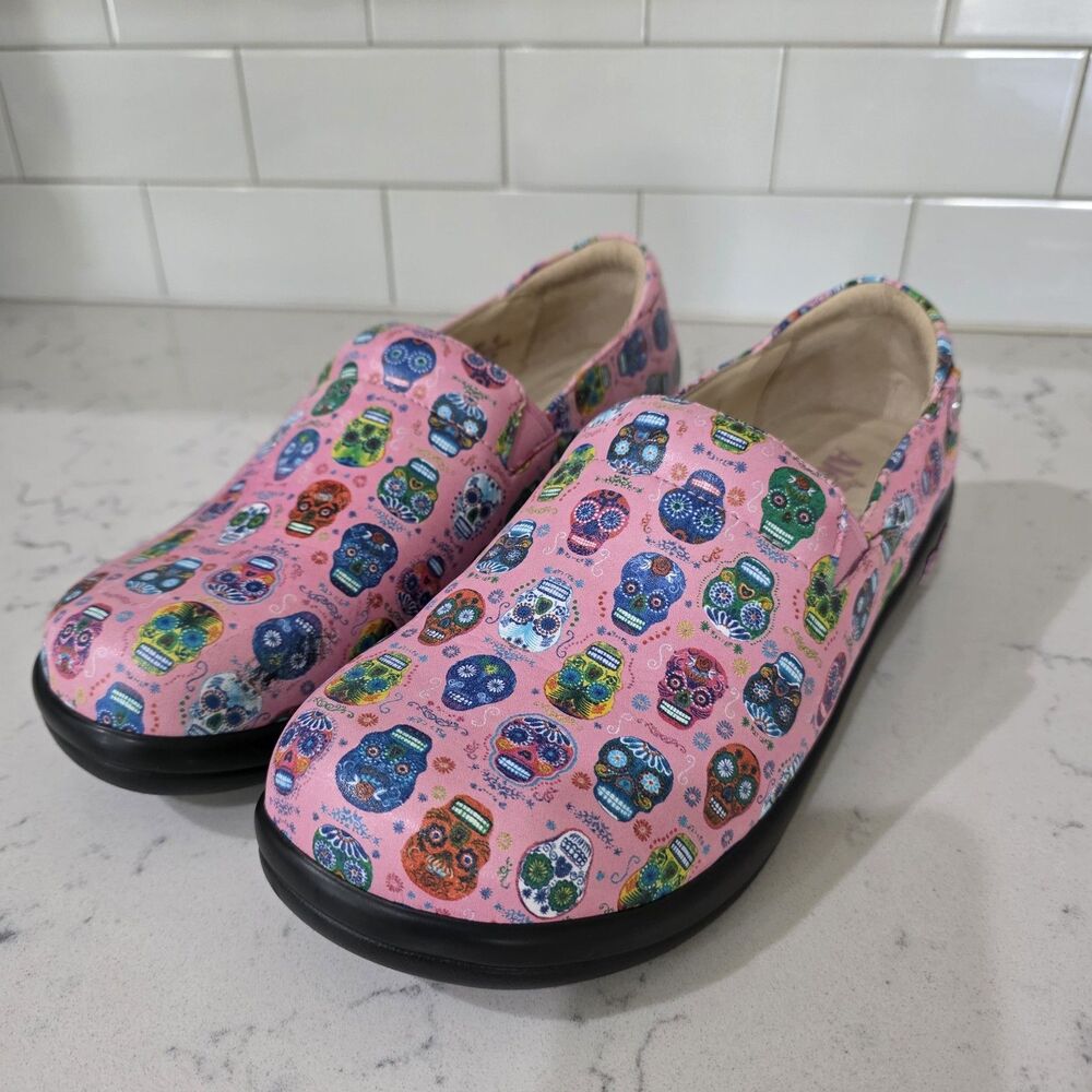 Womens Alegria Clogs Sz 42 Keli-7621 Pink Sugar Skull Nursing Dia De Las Muertos